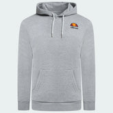 Ellesse Toce Overhead Hoodie Men's in light grey, front view showing the hood, kangaroo pocket, and Ellesse logo on the chest.